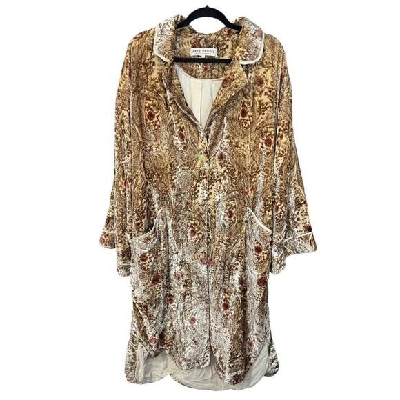Free People Sweet Escape Boho Paisley Floral Printed Velvet Trench Duster Large - Picture 6 of 14
